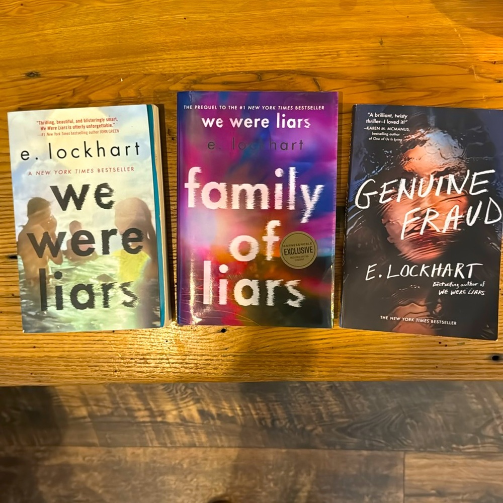 Set of 3 books from E. Lockhart. We Were Liars, Family of Liars, Genuine Fraud.